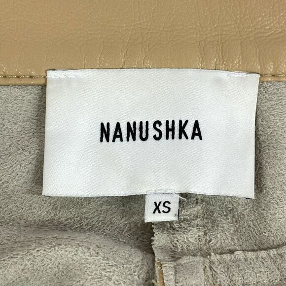 Nanushka Ivy Vegan Leather Trousers Size XS Cashew Straight Leg High Rise Crop - Picture 3 of 16